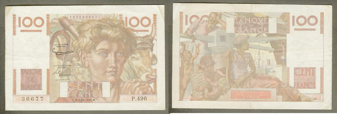 100 FRANCS JEUNE PAYSAN - 2.10.1952  P.496 TTB+